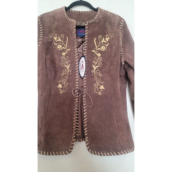 Roper NWT Leather Brown Jacket Embroidered Embellished Coats Open Size L - Picture 2 of 8